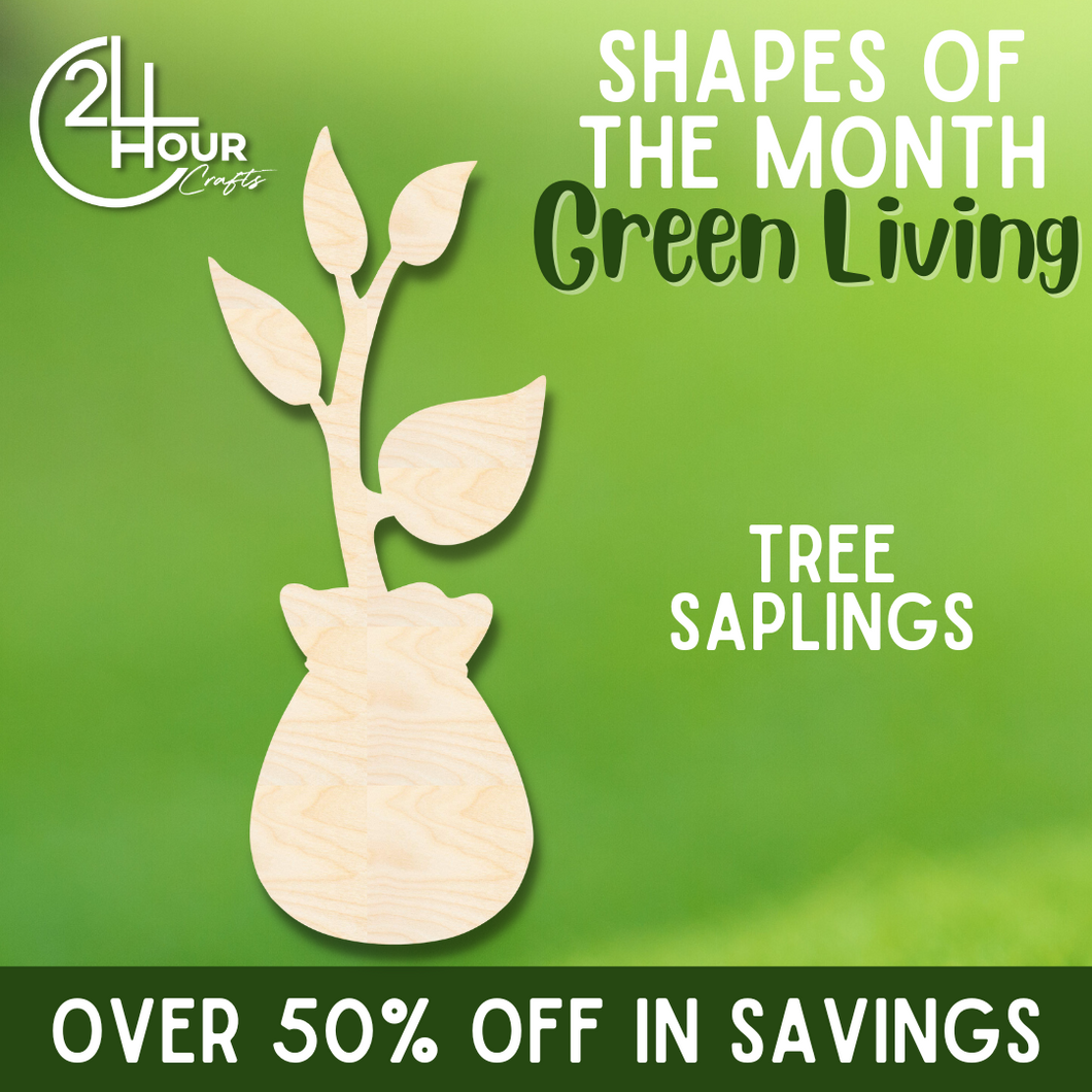 April Shape of the Month | Tree Sapling Wood Cutout | Green Living | Unfinished Craft