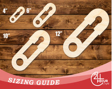 Load image into Gallery viewer, Unfinished Wood Cute Safety Pin Shape | DIY Craft Cutout | up to 46&quot; DIY
