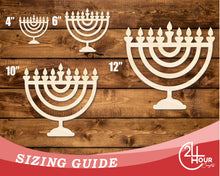 Load image into Gallery viewer, Unfinished Wood Hanukkiah Shape | DIY Craft Cutout | up to 46&quot; DIY
