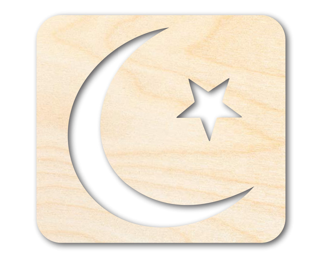 Unfinished Wood Islam Symbol Shape | DIY Craft Cutout | up to 46