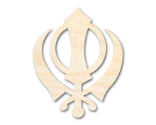 Load image into Gallery viewer, Unfinished Wood Khanda Sikhism Symbol Shape | DIY Craft Cutout | up to 46&quot; DIY
