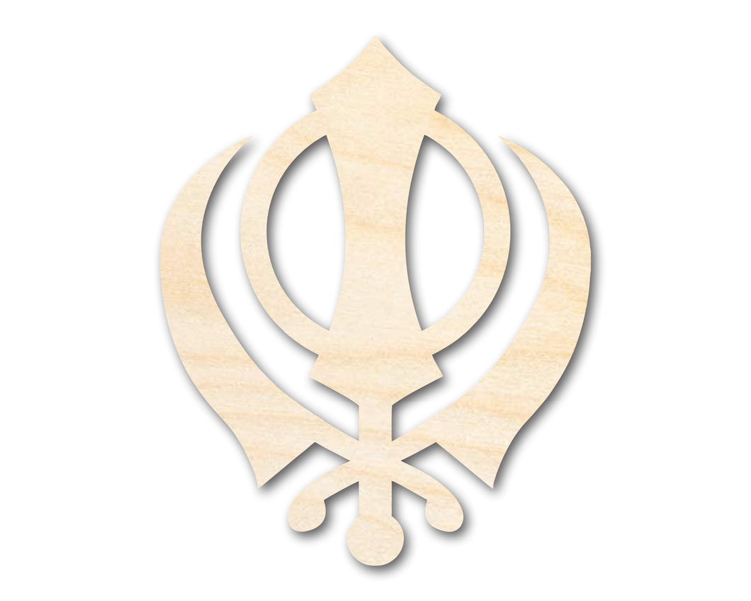 Unfinished Wood Khanda Sikhism Symbol Shape | DIY Craft Cutout | up to 46