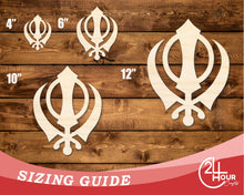 Load image into Gallery viewer, Unfinished Wood Khanda Sikhism Symbol Shape | DIY Craft Cutout | up to 46&quot; DIY
