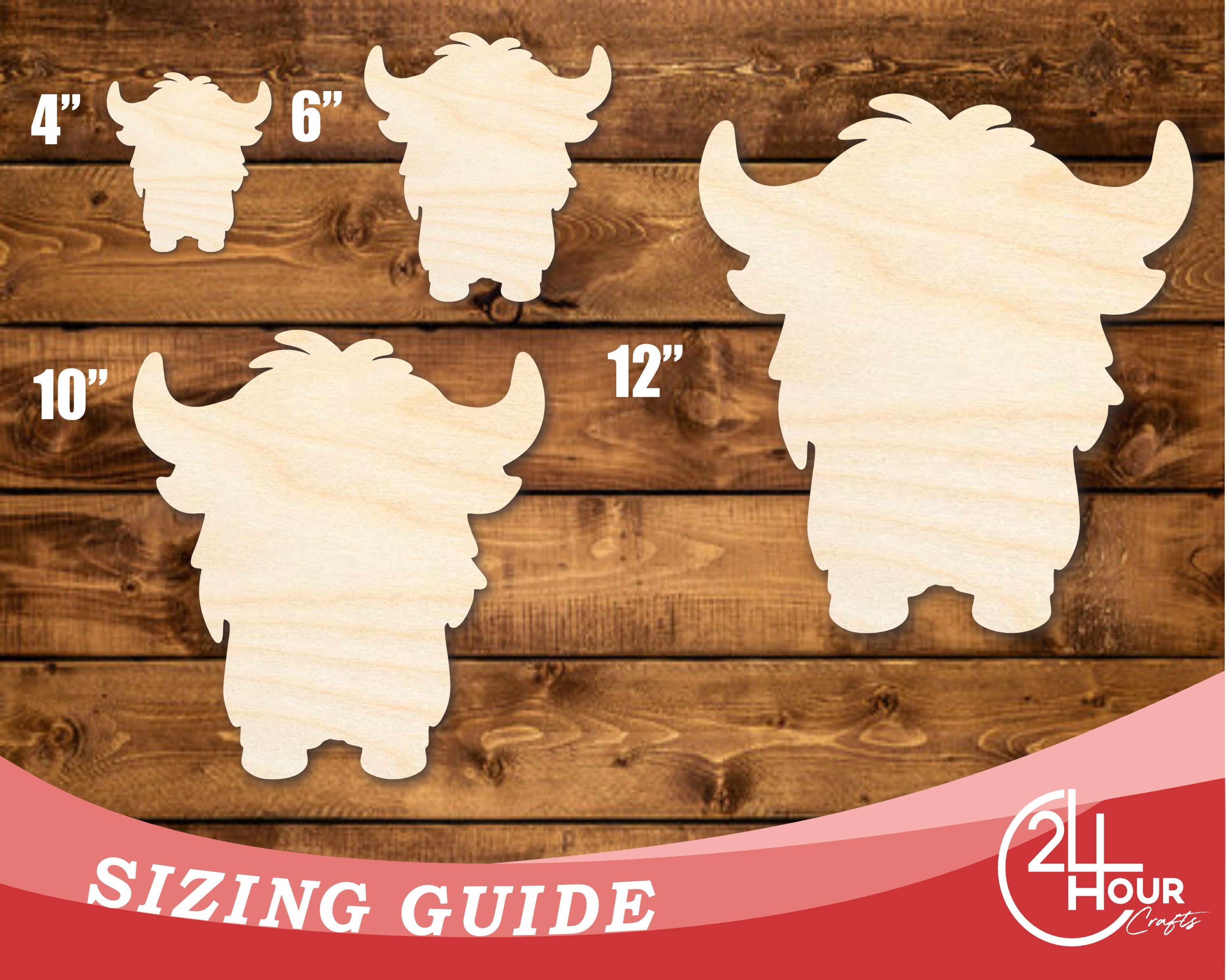 Unfinished Wood Cute Highland Cow Shape | DIY Craft Cutout | up to 46