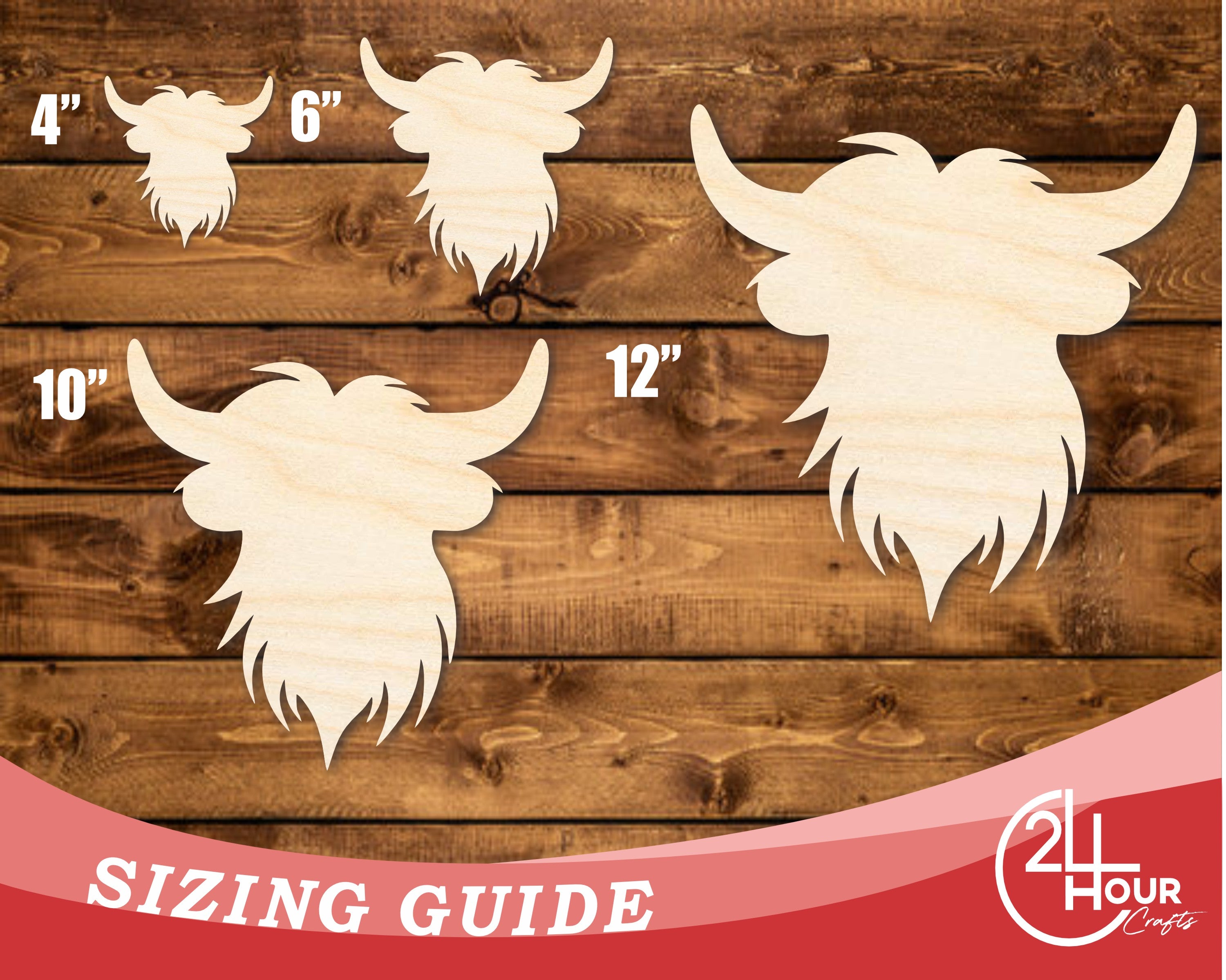 Unfinished Wood Highland Cow Head Shape | DIY Craft Cutout | up to 46