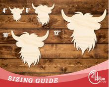 Load image into Gallery viewer, Unfinished Wood Highland Cow Head Shape | DIY Craft Cutout | up to 46&quot; DIY
