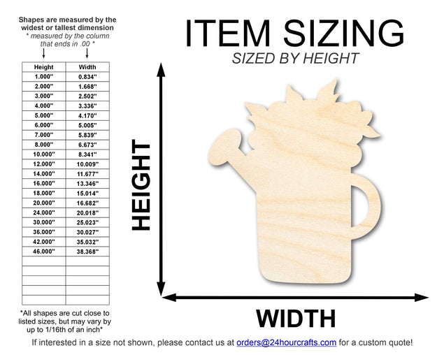 Unfinished Wood Floral Watering Can Shape | DIY Craft Cutout | up to 46