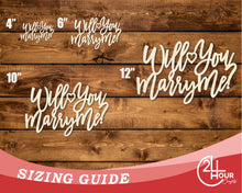 Load image into Gallery viewer, Unfinished Wood Will You Marry Me Sign | DIY Craft Cutout | up to 46&quot; DIY
