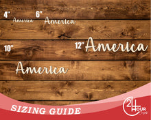 Load image into Gallery viewer, Unfinished Wood America Script | DIY Craft Cutout | up to 46&quot; DIY
