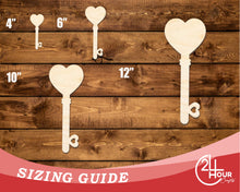 Load image into Gallery viewer, Unfinished Wood Heart Key Shape | DIY Craft Cutout | up to 46&quot; DIY
