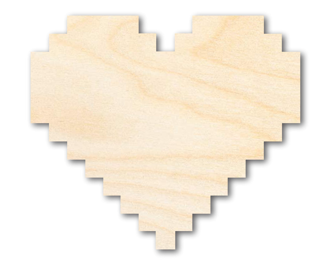 Unfinished Wood Pixel Heart Shape | DIY Craft Cutout | up to 46
