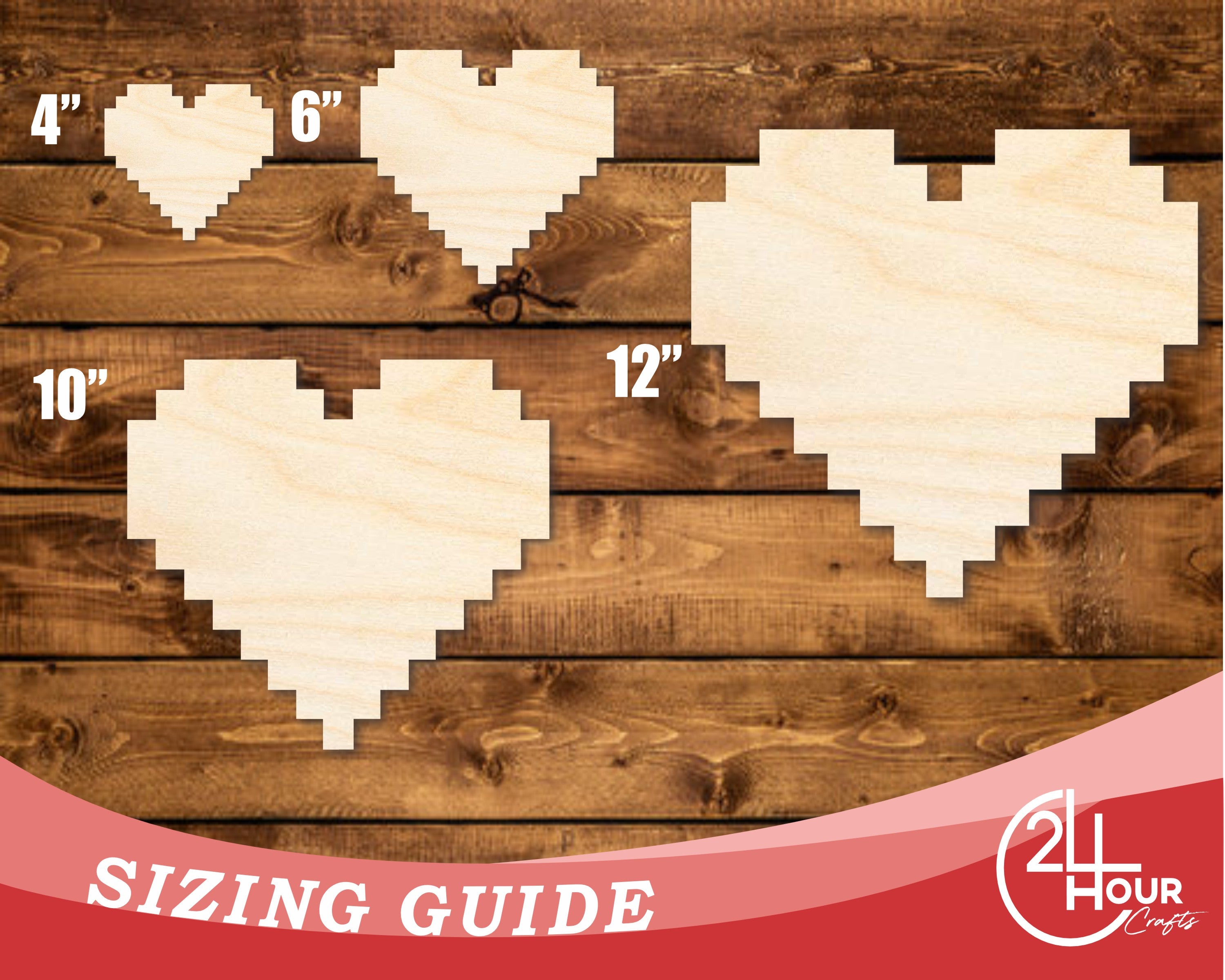 Unfinished Wood Pixel Heart Shape | DIY Craft Cutout | up to 46