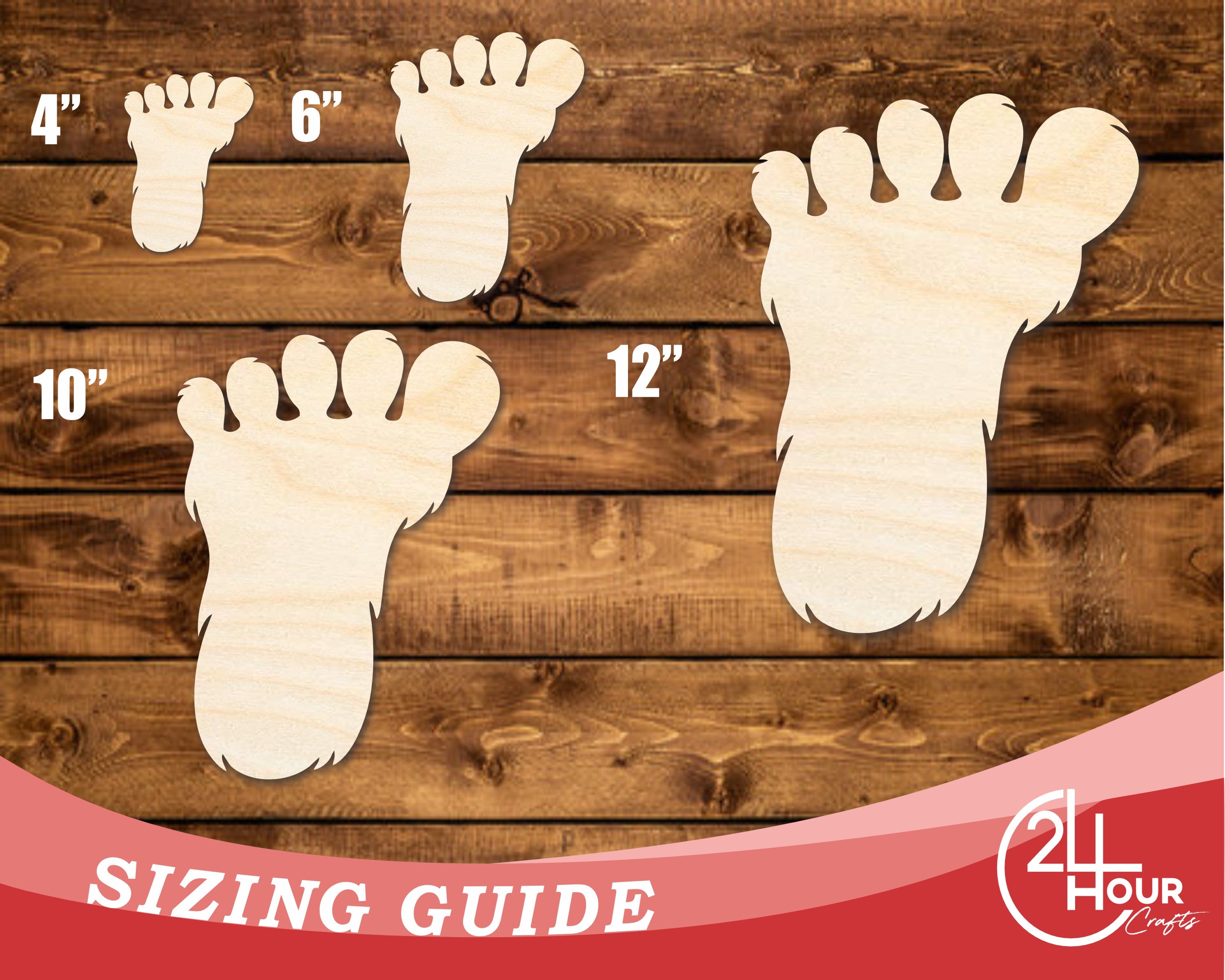 Unfinished Wood Bigfoot Print Shape | DIY Craft Cutout | up to 46