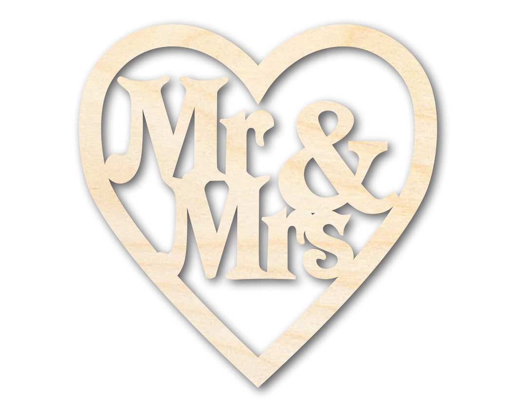 Unfinished Wood Mr and Mrs Heart Cutout | DIY Craft Shape | up to 46