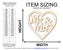 Load image into Gallery viewer, Unfinished Wood Mr and Mrs Heart Cutout | DIY Craft Shape | up to 46&quot; DIY
