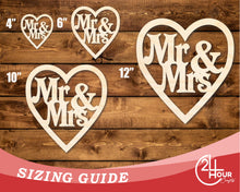 Load image into Gallery viewer, Unfinished Wood Mr and Mrs Heart Cutout | DIY Craft Shape | up to 46&quot; DIY
