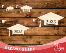 Load image into Gallery viewer, Unfinished Wood 2025 Graduation Cap Shape | DIY Craft Cutout | up to 46&quot; DIY
