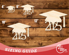 Load image into Gallery viewer, Unfinished Wood Grad Cap 2025 Shape | DIY Craft Cutout | up to 46&quot; DIY
