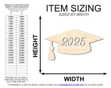 Load image into Gallery viewer, Unfinished Wood 2025 Grad Cap Shape | DIY Craft Cutout | up to 46&quot; DIY
