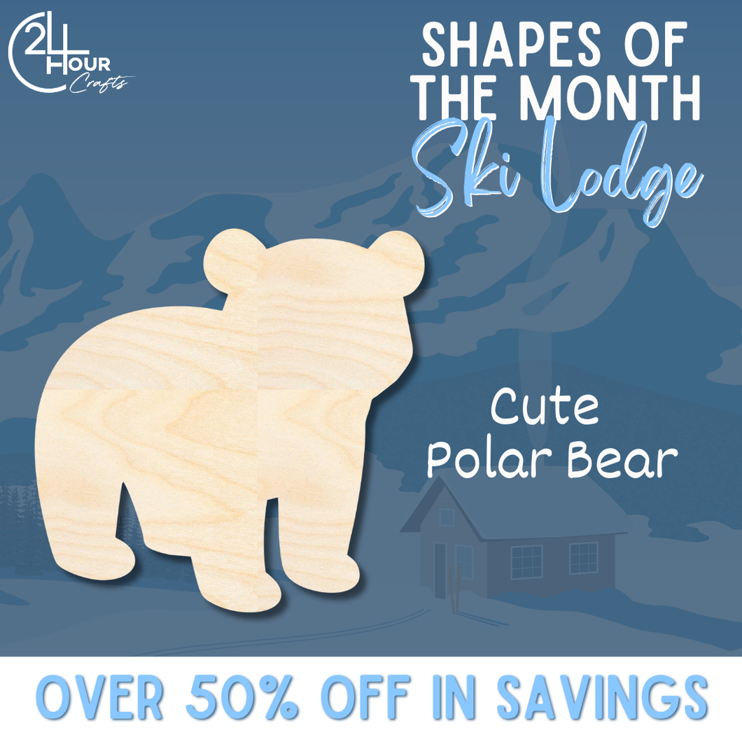 January Shape of the Month | Cute Polar Bear Cutout | Ski Lodge | Unfinished Craft