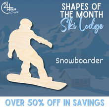 Load image into Gallery viewer, January Shape of the Month | Snowboarder Cutout | Ski Lodge | Unfinished Craft
