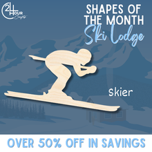 Load image into Gallery viewer, January Shape of the Month | Skier Cutout | Ski Lodge | Unfinished Craft
