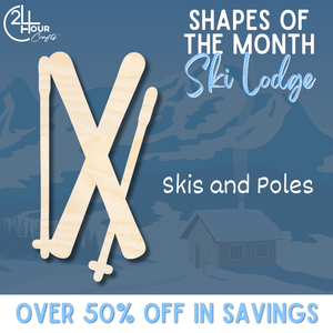 January Shape of the Month | Skis and Poles Cutout | Ski Lodge | Unfinished Craft