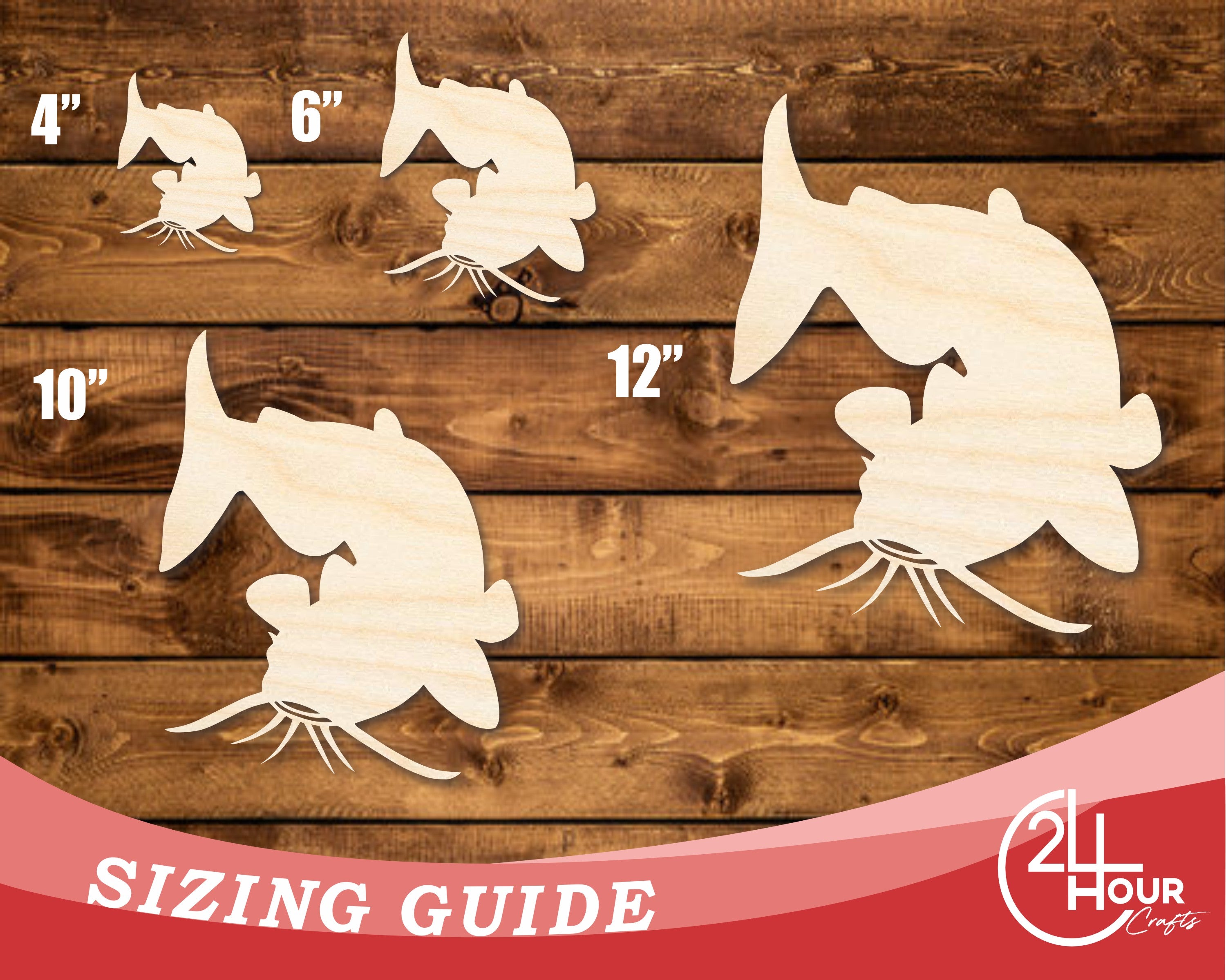 Unfinished Wood Catfish Shape | DIY Craft Cutout | up to 46