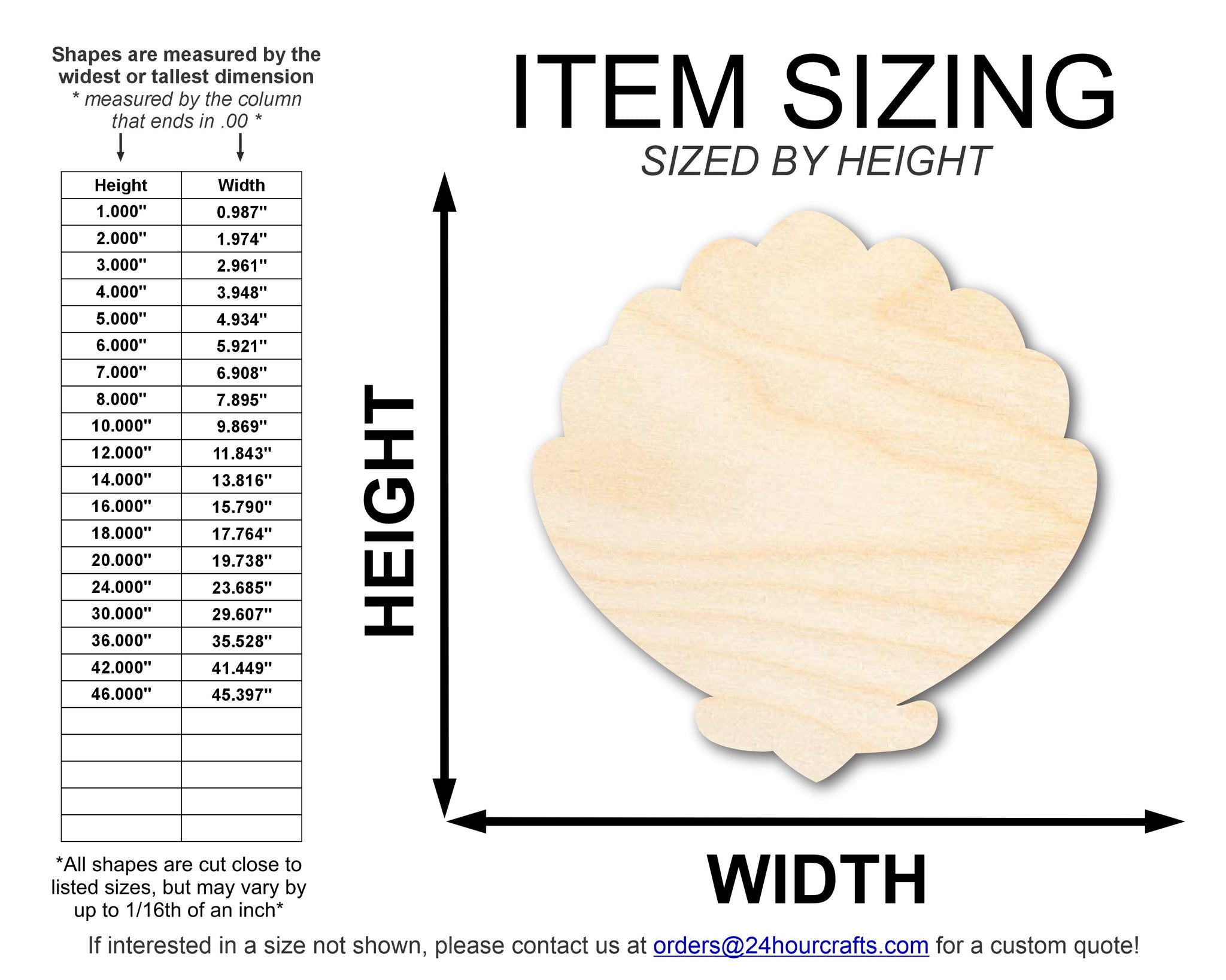 Unfinished Wood Clam Sea Shell Shape | DIY Craft Cutout | up to 46