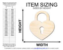 Load image into Gallery viewer, Unfinished Wood Heart Lock Shape | DIY Craft Cutout | up to 46&quot; DIY
