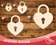 Load image into Gallery viewer, Unfinished Wood Heart Lock Shape | DIY Craft Cutout | up to 46&quot; DIY
