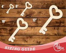 Load image into Gallery viewer, Unfinished Wood Heart Key Shape | DIY Craft Cutout | up to 46&quot; DIY
