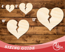 Load image into Gallery viewer, Unfinished Wood Broken Heart Shape | DIY Craft Cutout | up to 46&quot; DIY
