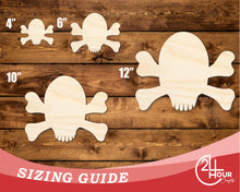 Load image into Gallery viewer, Unfinished Wood Skull and Bones Shape | DIY Craft Cutout | up to 46&quot; DIY
