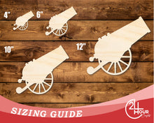 Load image into Gallery viewer, Unfinished Wood Positioned Cannon Shape | DIY Craft Cutout | up to 46&quot; DIY
