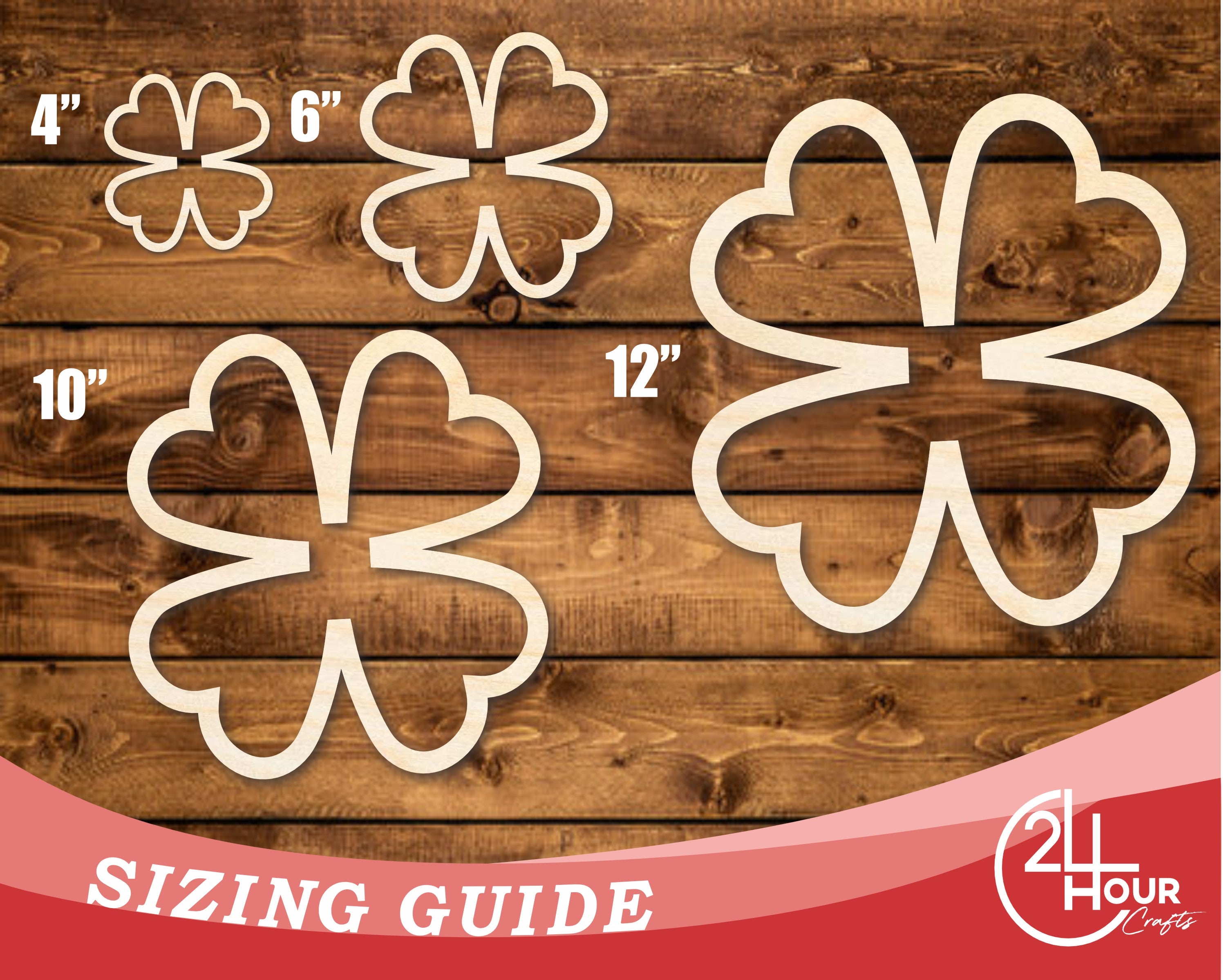 Unfinished Wood Four Leaf Clover Outline Shape | DIY Craft Cutout | up to 46