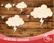 Load image into Gallery viewer, Unfinished Wood Lightning Cloud Shape | DIY Craft Cutout | up to 46&quot; DIY
