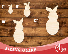 Load image into Gallery viewer, Unfinished Wood Bunny in Easter Egg Shape | DIY Craft Cutout | up to 46&quot; DIY
