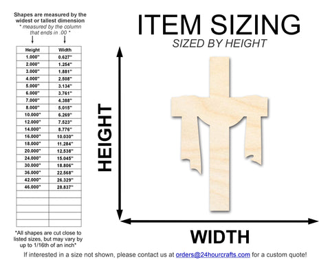 Unfinished Wood Draped Cross Shape | DIY Craft Cutout | up to 46" DIY