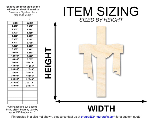 Unfinished Wood Draped Cross Shape | DIY Craft Cutout | up to 46