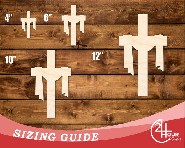 Unfinished Wood Draped Cross Shape | DIY Craft Cutout | up to 46