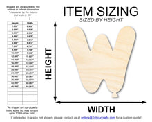 Load image into Gallery viewer, Unfinished Wood Balloon Letter W Shape | DIY Craft Cutout | up to 46&quot; DIY
