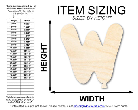 Unfinished Wood Balloon Letter W Shape | DIY Craft Cutout | up to 46" DIY