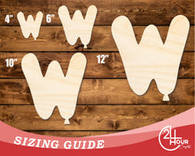 Load image into Gallery viewer, Unfinished Wood Balloon Letter W Shape | DIY Craft Cutout | up to 46&quot; DIY
