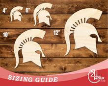 Load image into Gallery viewer, Unfinished Wood Spartan Mascot Shape | DIY Craft Cutout | up to 46&quot; DIY
