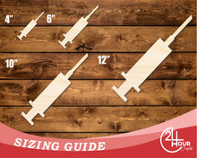 Load image into Gallery viewer, Unfinished Wood Syringe Shape | DIY Craft Cutout | up to 46&quot; DIY
