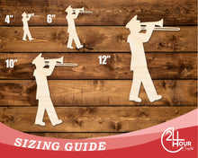 Load image into Gallery viewer, Unfinished Wood Band Trombone Player Shape | DIY Craft Cutout | up to 46&quot; DIY
