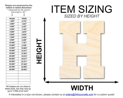 Unfinished Wood Varsity Team Font - H Shape | DIY Craft Cutout | up to 46" DIY