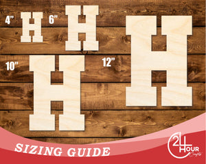 Unfinished Wood Varsity Team Font - H Shape | DIY Craft Cutout | up to 46" DIY