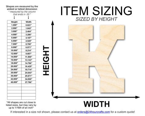 Unfinished Wood Varsity Team Font - K Shape | DIY Craft Cutout | up to 46" DIY